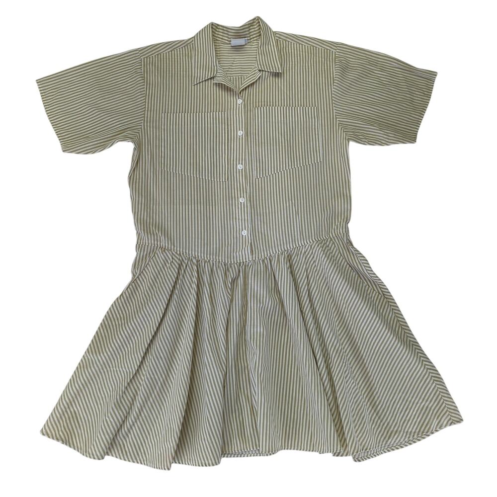 Avon Fashions‎ Vintage 80s Tan White Striped Short Sleeve Shirt Dress Size 11/12
